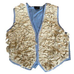 Vintage 70s Exceptional Rag Tie Vest Unisex M Beige Textured Boho Shabby Western